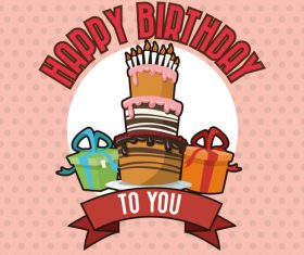 Vintage Happy birthday card vector material