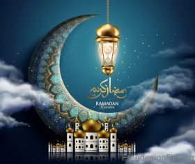 Vintage decor with Eid mubarak ornate background vector 06