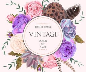 Vintage flower card round vector