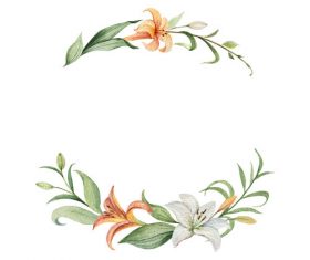 Watercolor lilies flower frame vector 01
