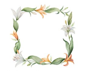 Watercolor lilies flower frame vector 02