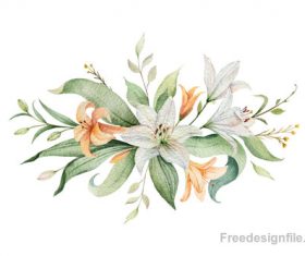 Watercolor lilies flower vector illustration 02
