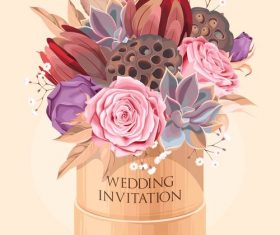 Wedding invitation card with bouquet vector 02