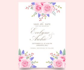 Wedding invitation card with pink flower vectors 01