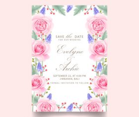 Wedding invitation card with pink flower vectors 03