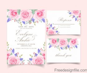 Wedding invitation card with pink flower vectors 04