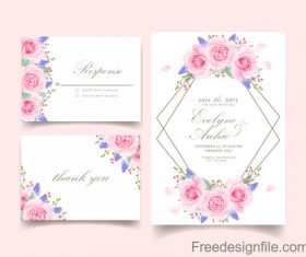 Wedding invitation card with pink flower vectors 05