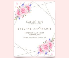 Wedding invitation card with pink flower vectors 06