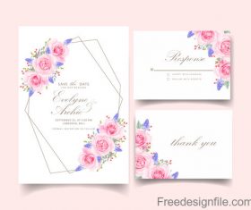 Wedding invitation card with pink flower vectors 07