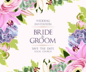 Wedding invitation card with vintage flower vector 01