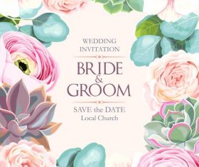 Wedding invitation card with vintage flower vector 02