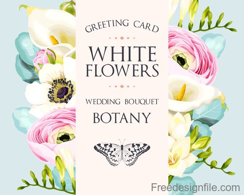 Wedding invitation card with vintage flower vector 03
