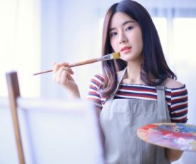 Woman painting oil painting Stock Photo