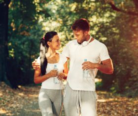 Young couple together outdoors sport Stock Photo 01