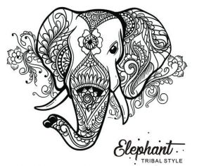 elephant head tribal style Hand drawn vector