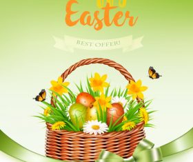 holiday easter banners with grass and flowers in basket vector