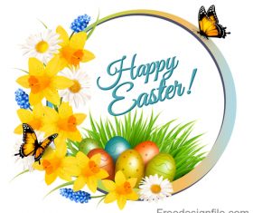 holiday easter getting card with flowers and grass vector