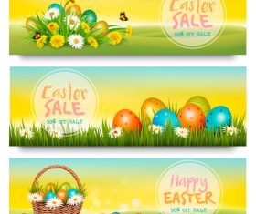 holiday easter sale banners with green grass and colorful eggs vector
