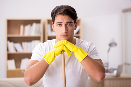 man who does not want to do housework Stock Photo