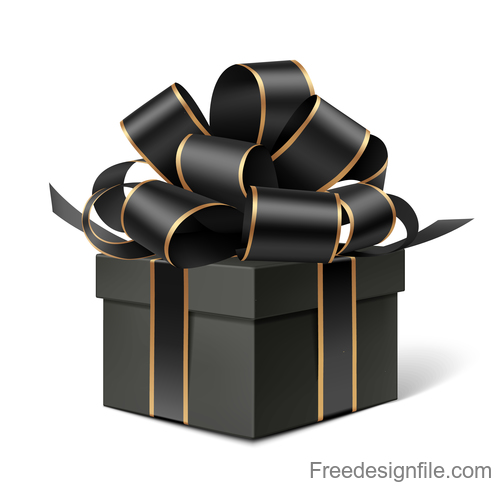 ornate ribbon with black gift box vector