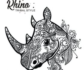 rhino head tribal style Hand drawn vector