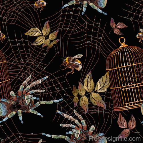 spiders embroidery on clothes design vector 01