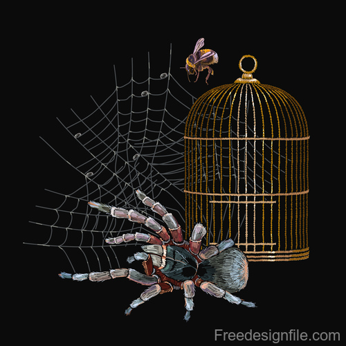 spiders embroidery on clothes design vector 02