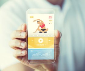 Сlose up of sport app on smartphone Stock Photo 02
