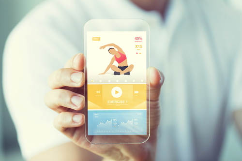 Сlose up of sport app on smartphone Stock Photo 02