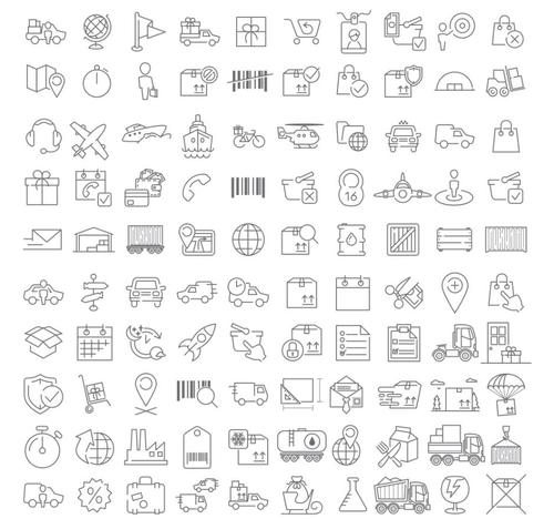 100 linear LOGISTICS icons vector