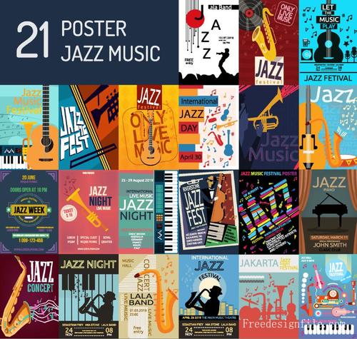 21 Kind Jazz music poster template vector