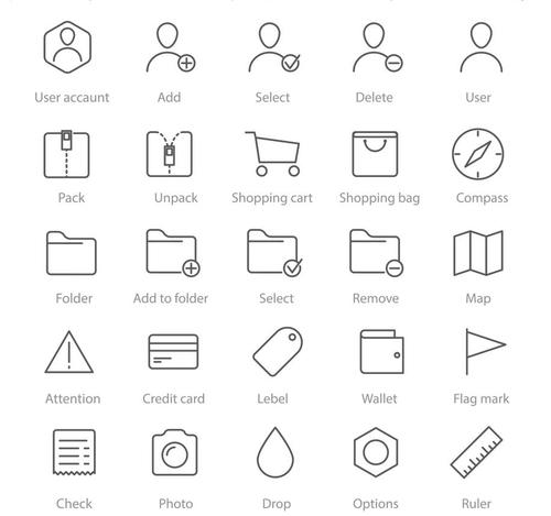 25 linear icons Interface elements vector