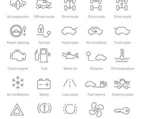 25 linear icons car systems and safety vector