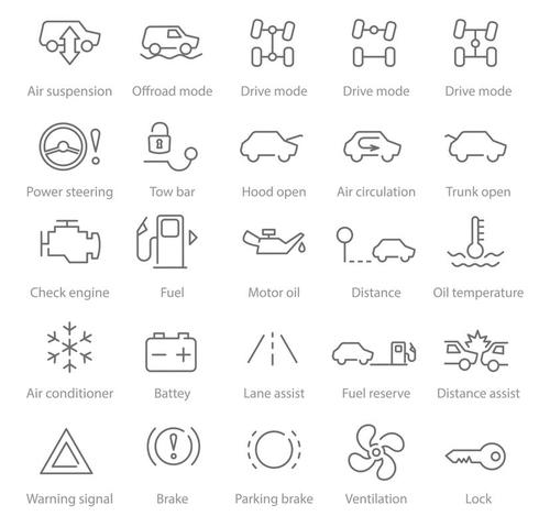 25 linear icons car systems and safety vector