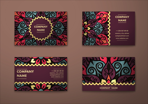 4 types of Ethnic Ornaments cards vector