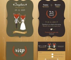 Animal bride and groom cartoon wedding card vector
