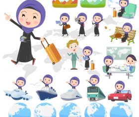 Arab woman travel cartoon vector