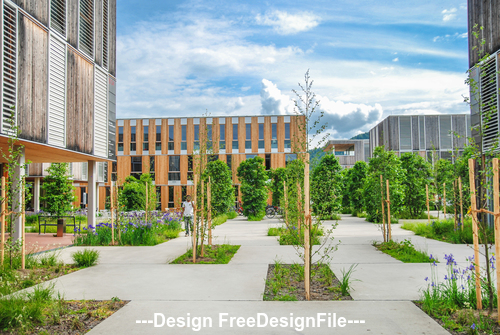Architecture and Green Tree Scenery Stock Photo