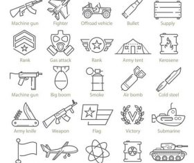 Armed conflict and war linear icons vector