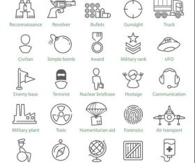 Armed force and war linear icons vector