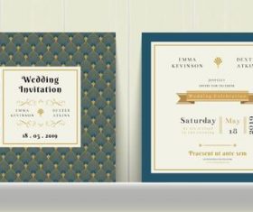 Art Deco Wedding Invitation Card in Gold and Blue vector