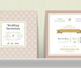 Art Deco Wedding Invitation Card in Gold and Pink vector
