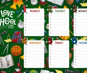 Back in school education and design class timetable vectors
