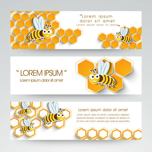 Bees and honeycomb banner vector