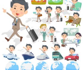 Beige suit short hair beard man travel vector