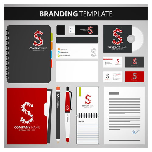 Black and red corporate identity template vector