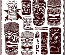 Black and white face Aloha Tiki statue illustration vector