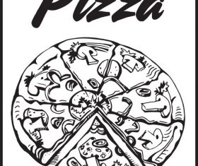 Black and white sketch pizza vector