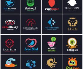 Black background Animal logo collection vector