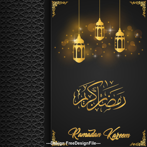 Black background and yellow light Ramadan Kareem vector greeting card vector